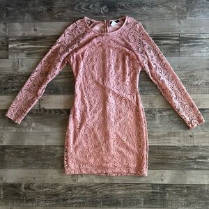 B Darlin Dusty Rose Lace Long-Sleeve Sheath Dress